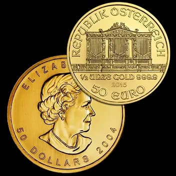 Maple Leaf 1 troy ounce Philharmonik 1:2 troy ounce Goudzaken